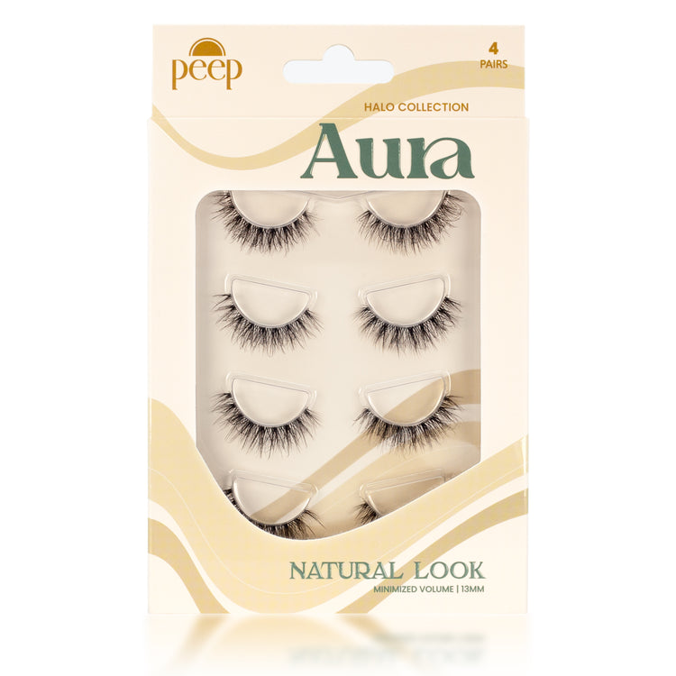 The Peep Aura lash showing four pairs of natural looking strip lashes.