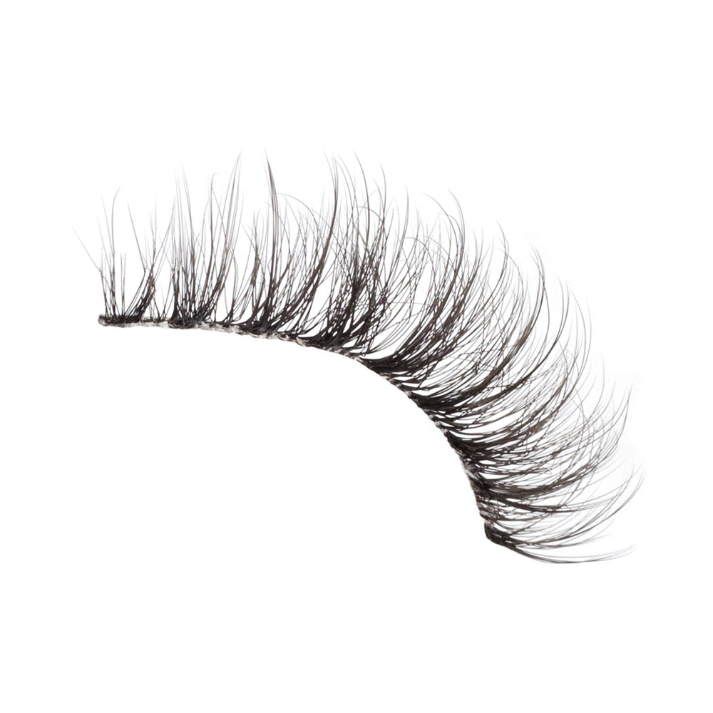 The Peep Aura lash sweeping outward, showing a beautiful clear band and premium strip lash..