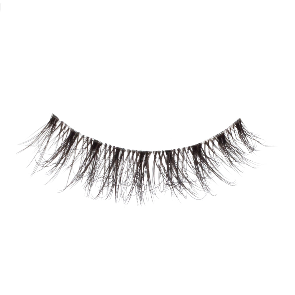 The Peep Aura lash laid horizontally showing it's beautiful clear band and premium strip lash fibers..