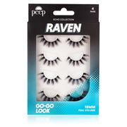Raven lash set featuring 4 pairs of full volume, multi-length lashes in a stylish packaging for a bold go-go look.