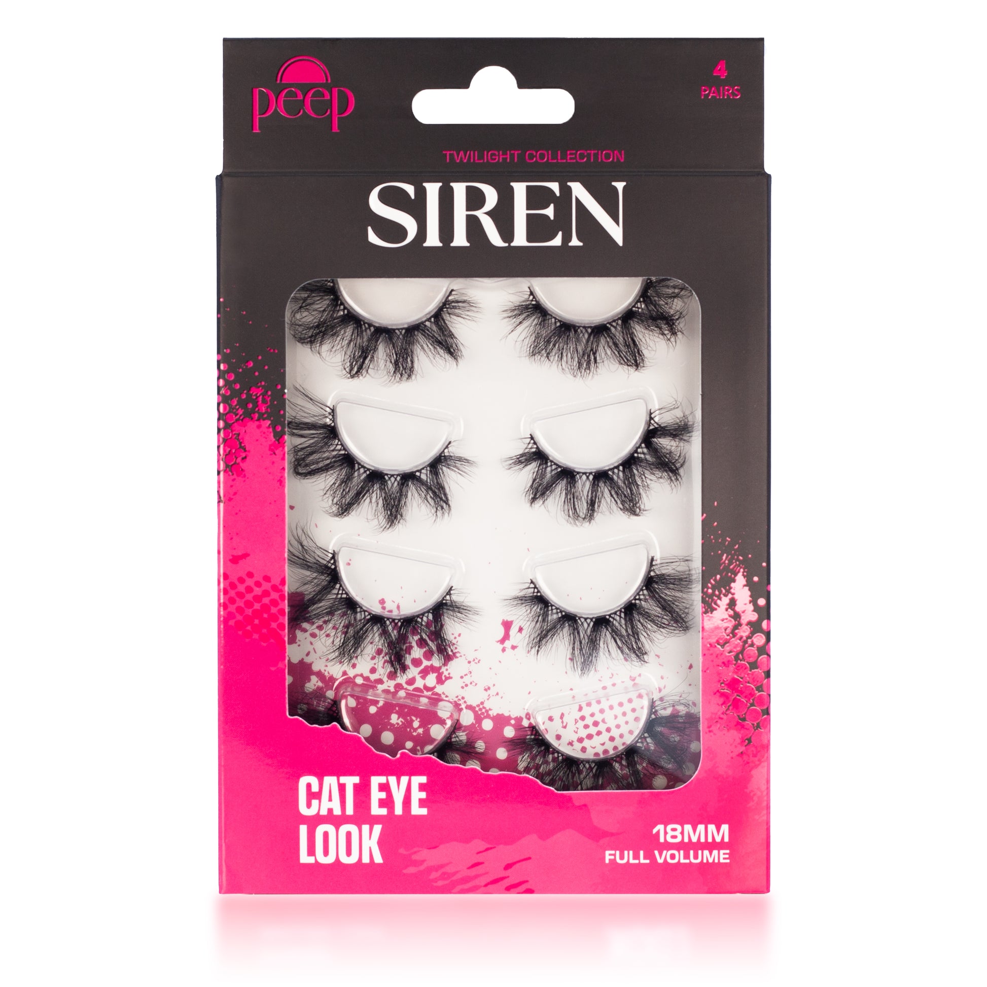 Siren lashes from Twilight Collection, offering a dramatic cat-eye look with full volume in a stylish packaging.